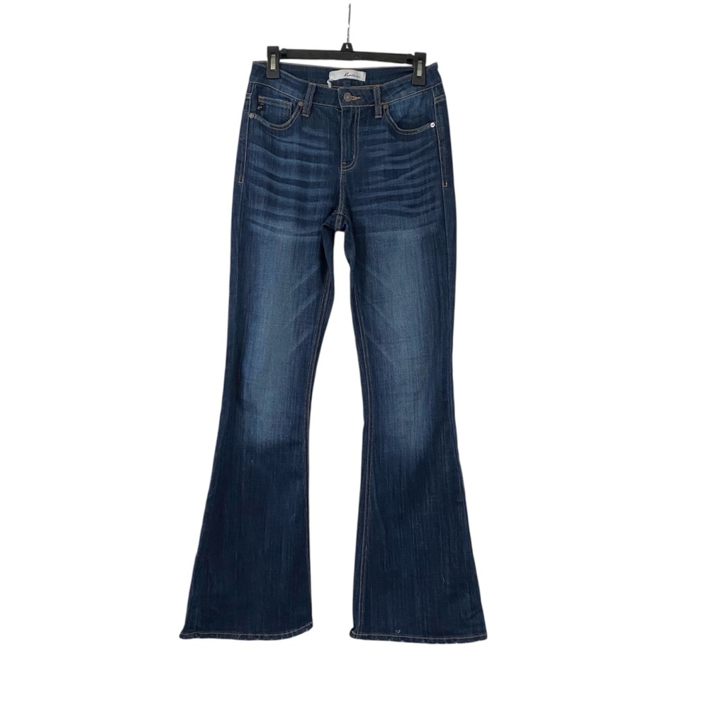 Kancan Womens Size 5/26” Flare Leg Mid Rise Dark Wash Cotton Blend Denim Jeans - Picture 2 of 16